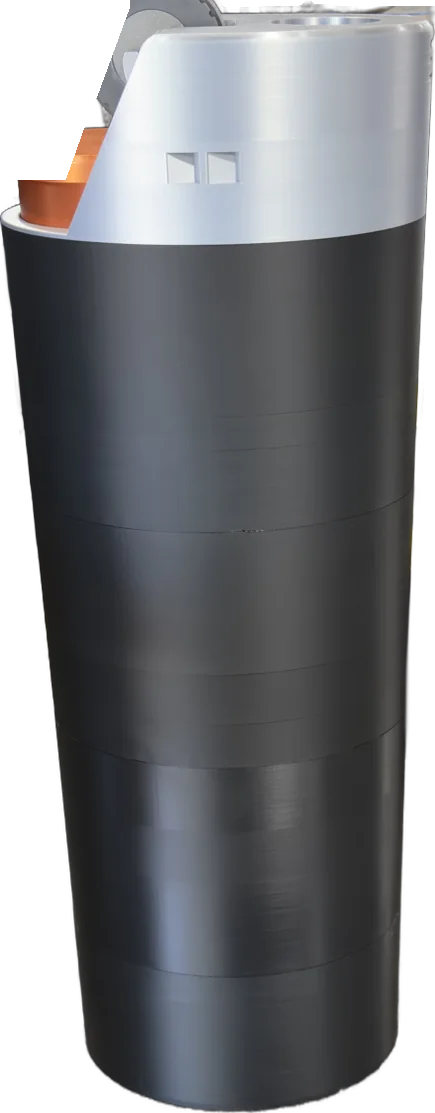 A 4 ft tall 3D printed replica of a black and silver BIC lighter